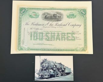 Baltimore & Ohio, Antique Year 1890's, Unissued Authentic Stock Certificate, Baltimore and Ohio Railroad Co., plus postcard, Great Gift Item