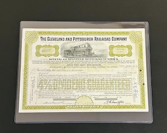 Cleveland and Pittsburgh Railroad Company authentic Stock Certificate, Year 1974, Beautiful Vignette