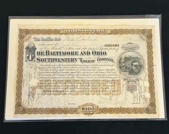Baltimore & Ohio Southern Railway Company- Authentic Stock Certificate, Antique Year 1895, nice gift item