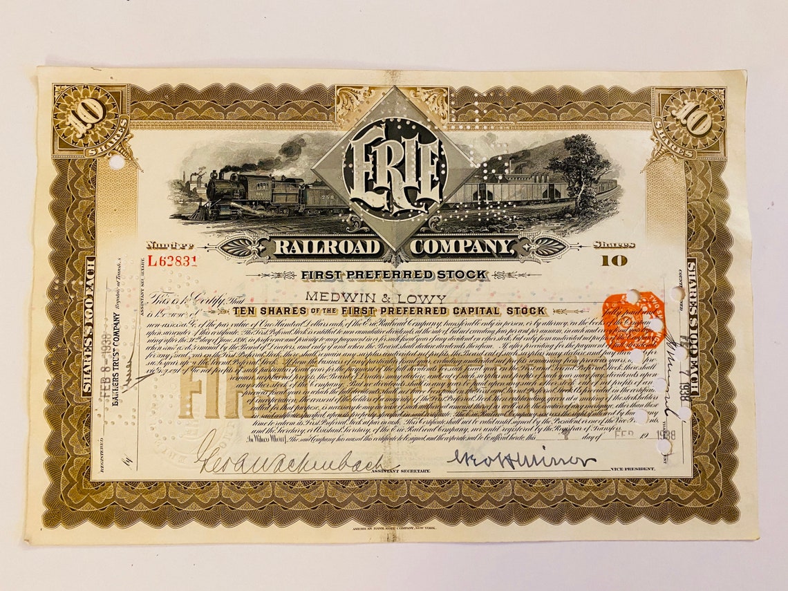 Erie Railroad Company Stock Certificate 1938 10 SharesRare Etsy