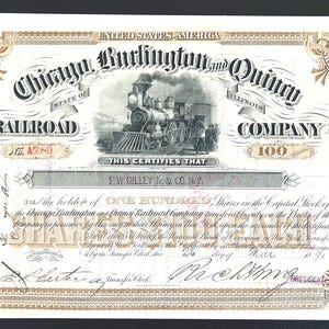 Chicago, Burlington and Quincy Railroad Company Authentic Stock Certificate - Historic Railroad, Antique Year 1891 Great Collector's Item image 5