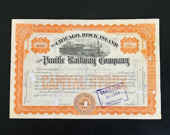 Chicago, Rock Island and Pacific Railway Company Authentic Stock Certificate, Historic Railroad Company, Collectors Item, Antique Year 1915