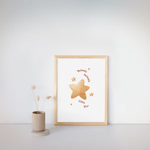 Stampa digitale ad acquerello Twinkle Twinkle Little Star. Cartolina per neonato unisex. Graziosa decorazione da parete a forma di stella per la cameretta dei bambini. Stampa Little Star.
