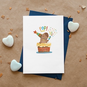 Capybara Birthday Cake Card: Funny Cartoon Animal Print (Digital Download)
