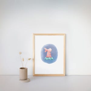 Rosa Hasen Kinderzimmer Wanddeko. Niedliche Tierbabys Karte zum 1.Geburtstag. Babyparty-Postkarte. Pinker Hase Kinder Print
