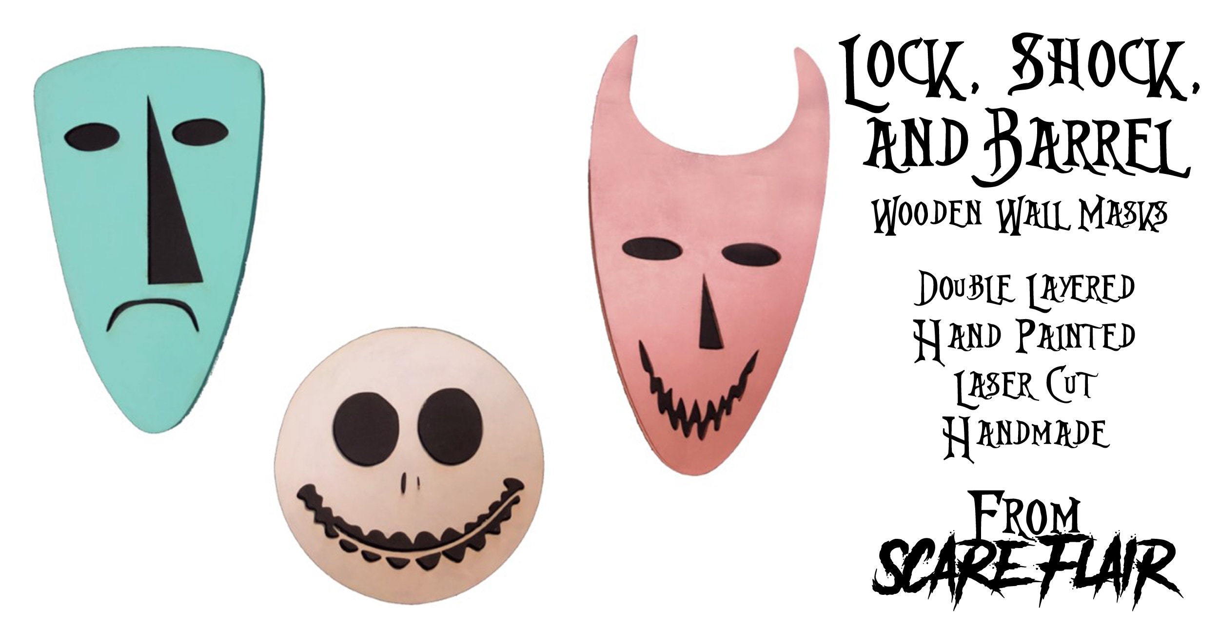 Lock Shock and Barrel Wooden Wall Masks Nightmare Before Etsy