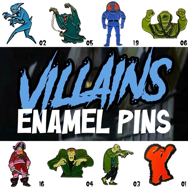 Villains Enamel Pins - Creeper Phantom Shadow Red Beard Tar Monster Tiki Cutler Space Kook Charlie
