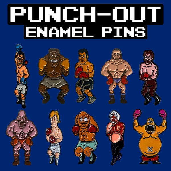 Mike Tyson’s Punch-Out Enamel Pins Soda Popinski + Mr. Sandman + Piston Honda + Super Macho Man + King Hippo Enamel Pin - 8-Bit NES Nintendo