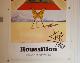 Dali/SNCF: Original Advertising Poster created in 1969 by Salvador Dali for train travel in France and the Roussillon region