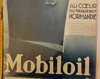 MOBILOIL: At the heart of the Normandy liner - Advertising poster - 1935 - Piaubert