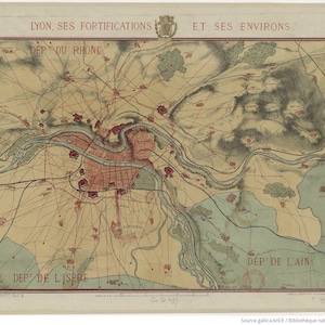 Ancienne Cartographie Originale de "Lyon, ses fortifications et ses environs" datant du. XVIIIe siècle -