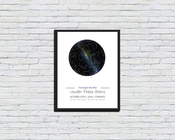 Custom Star Map Framed By Date Night Sky Print Personalized Gift For Couple Engagement Gift For Him Wedding Gift For Her Christmas Gift - UK