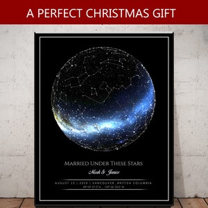 Premier anniversaire | Cadeau pour lui | cadeau pour elle | Cadeau pour couple | Cadeau d'anniversaire de 1 an | Carte des étoiles | Cadeau personnalisé | Fête des Mères 2025