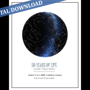 DESCARGA DIGITAL / Mapa estelar personalizado / Carta estelar / Impresión de mapa de constelaciones / Cielo nocturno / Póster de estrellas / Regalo de aniversario