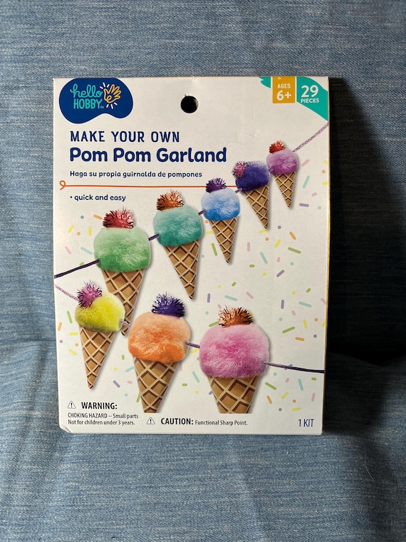 DIY Pom Pom Garland Craft Kit for Kids - Make Your Own Colorful Ice Cream Garland Creative Activity Set
