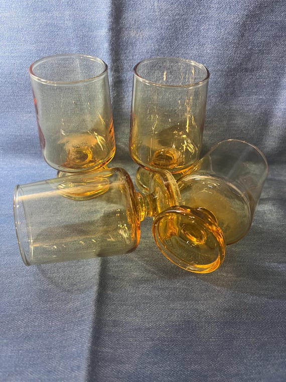 Vintage Amber Glass Goblets Set of 4 - Retro Whiskey Juice Barware for Mid-Century Cocktail Enthusiasts
