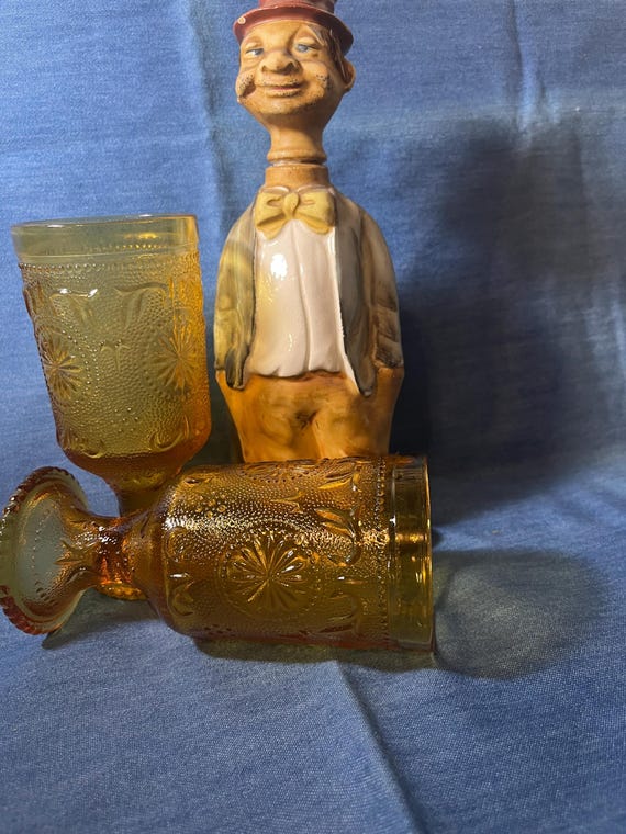 Retro Amber Glass Goblets: Vintage Brockway Drinking Set, Mid-Century Barware, Stemmed Cocktail Cups
