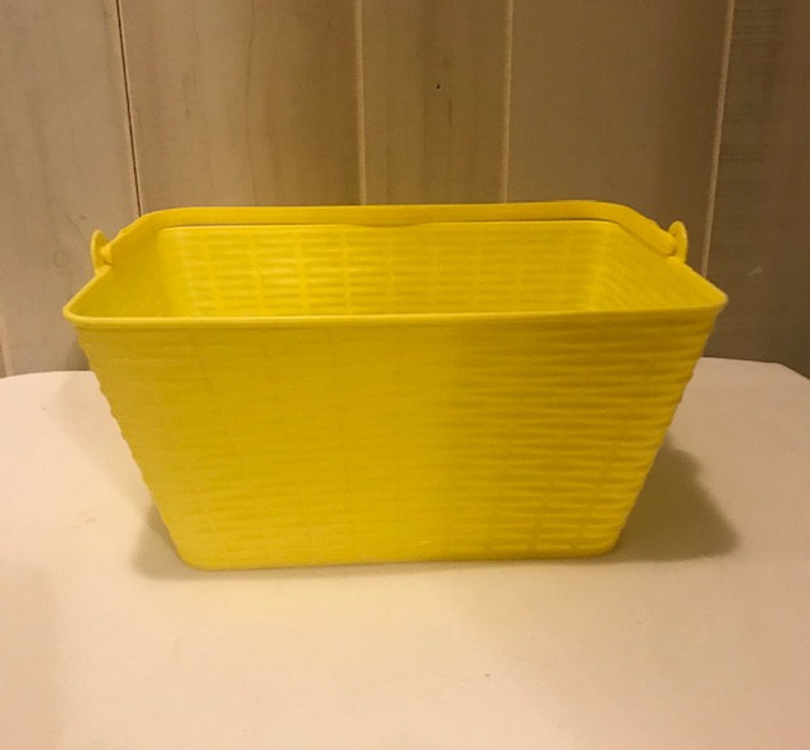 Retro Yellow Plastic BasketWoven Decorative BasketBasket Etsy