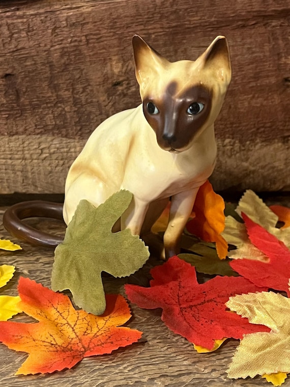 Vintage Porcelain Siamese Cat Figurine Mid-Century Collectible Animal Decor