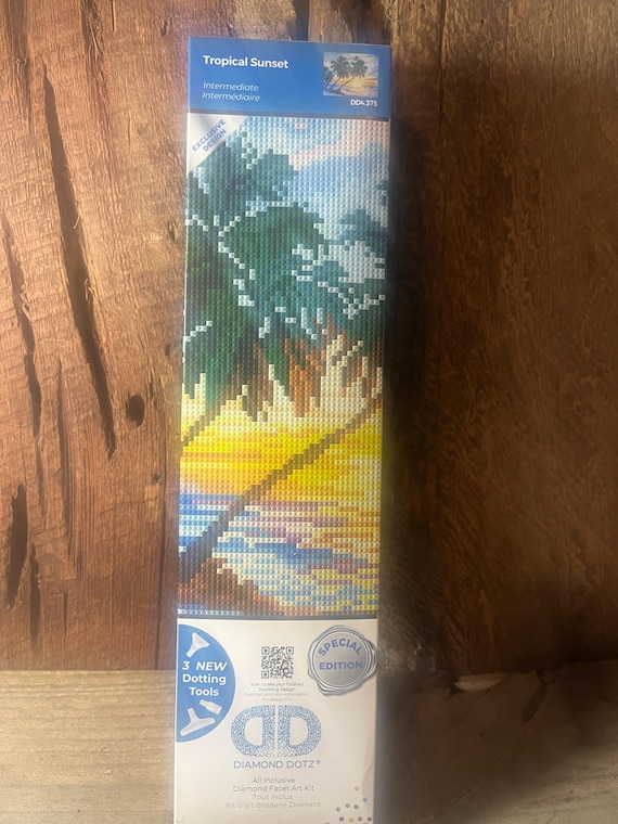 Tropical Sunset Diamond Painting Kit - Relaxing Beach Scene Dotz Art Craft Project for Adults DIY Home Decor
