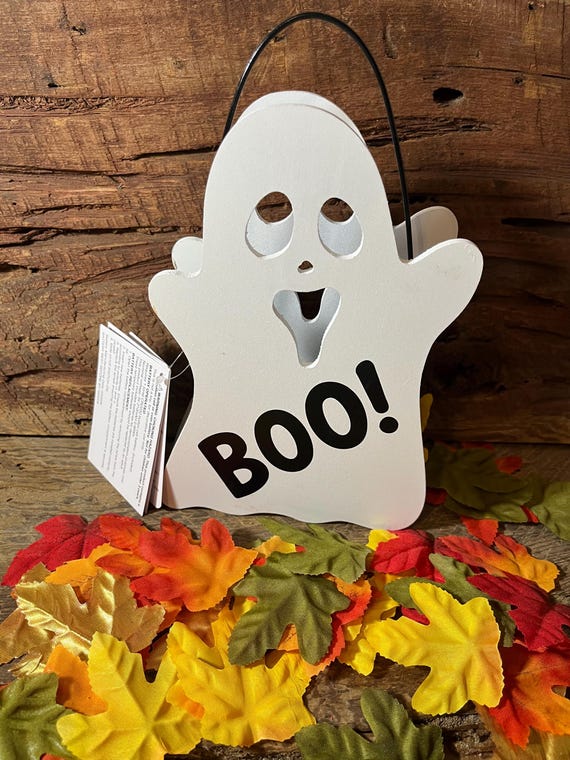 Wooden Ghost Lantern Tabletop Centerpiece Halloween Decor Spooky Candle Holder