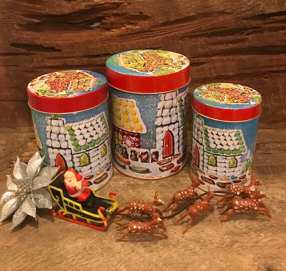 Vintage Decorative Nesting Christmas Cookie Canister Set