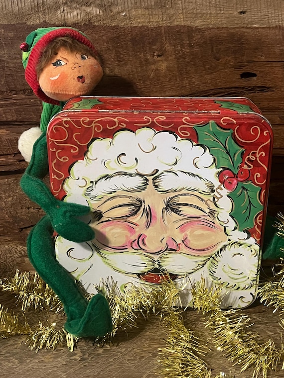 Vintage Santa Christmas Tin Box: Festive Cookie Storage, Secret Gift Container, Whimsical Holiday Decor