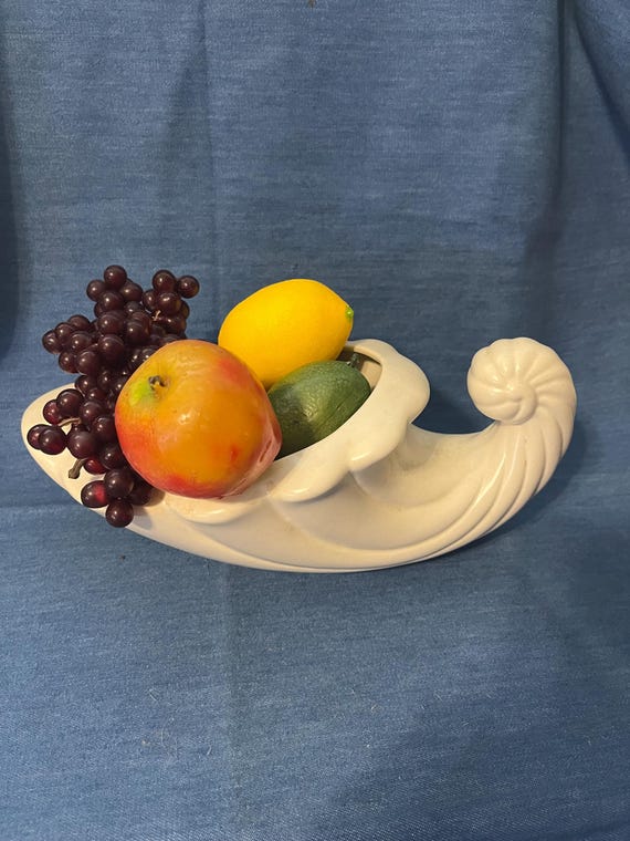 Vintage Ceramic Cornucopia: Rustic Thanksgiving Centerpiece for Autumn Holiday Table Decor