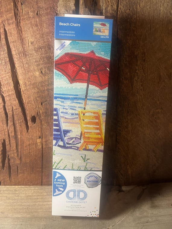 Beach Chairs Diamond Painting Kit - Relaxing Coastal Scene Dotz Art Craft Project for Adults