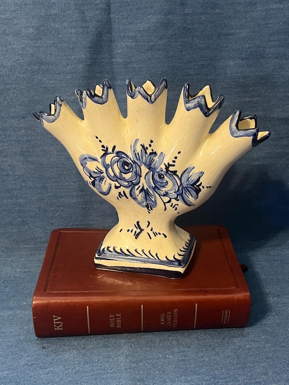 Vintage Elpa Alcobaca 5-Stem Bud Vase - Handpainted Portuguese Ceramic Flower Holder