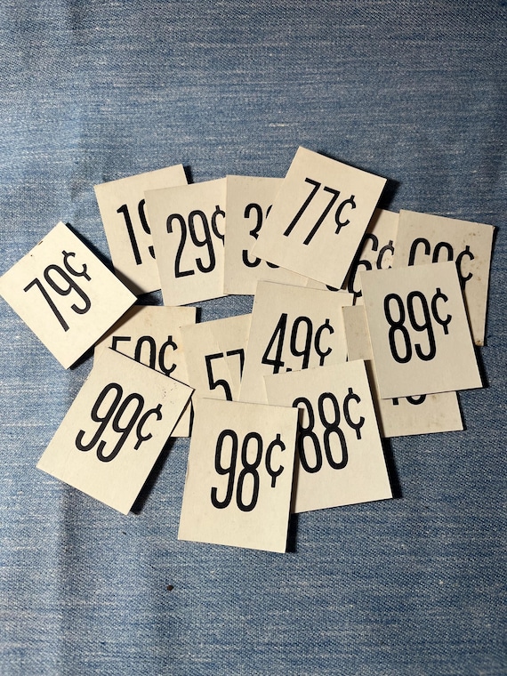 15 Vintage Black White Farmhouse Style Retail Store Price Tags Assorted Cards Grocery General Mercantile Ephemera Bundle. Lot 1