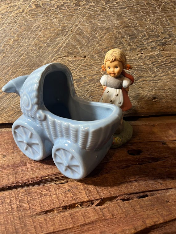 Vintage Blue Ceramic Planter: Nursery Decoration & Baby Shower Gift for Boys