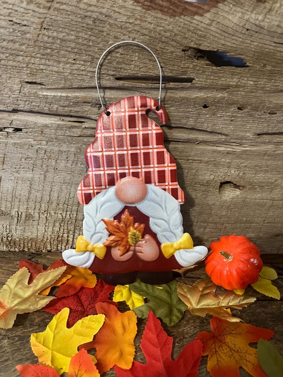 Metal Fall Gnome Wreath Attachment Rustic Farmhouse Harvest Hanging Wall Decor Female Autumn Decoration