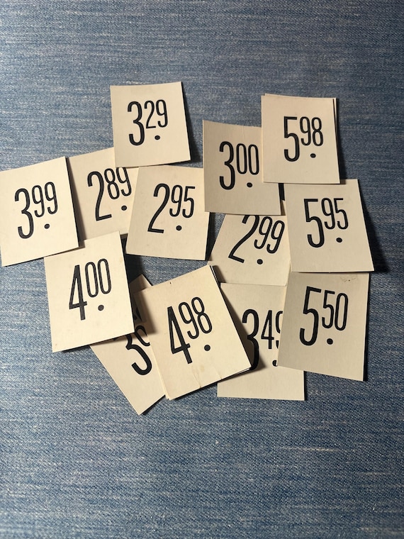 Vintage Black White Farmhouse Price Tags, Retail Store Ephemera Bundle, #4