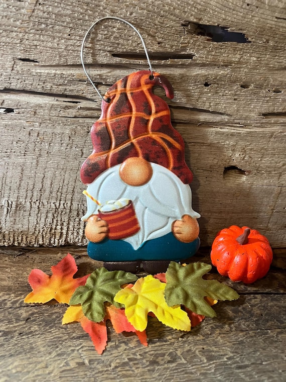 Metal Autumn Fall Gnome Door & Wall Decor | Whimsical Rustic Cocoa Housewarming Gift