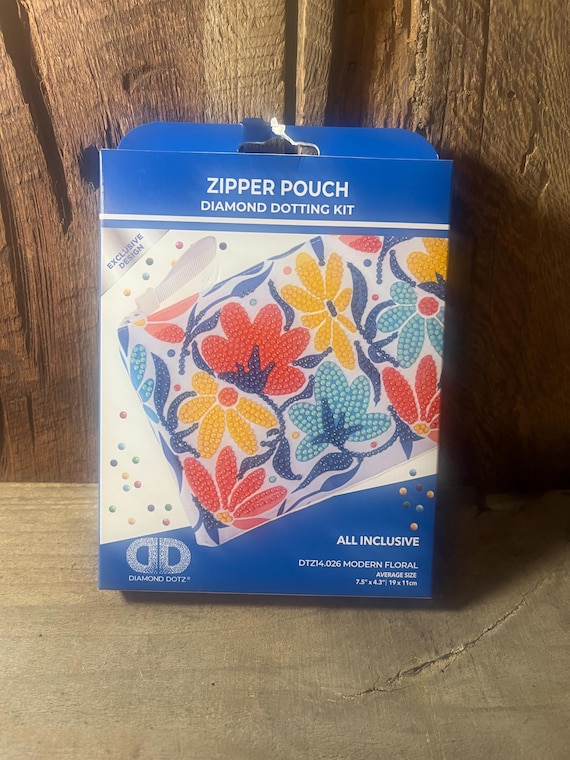 Diamond Dots Floral Zipper Pouch Art Kit - Pencil or Make-up Zipper Pouch, Floral Diamond Dotz Art Kit