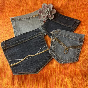 Bolsillos de jeans de mezclilla recuperados: material reciclado para bolsillos delanteros y traseros para proyectos de manualidades y reciclaje, n.° 2