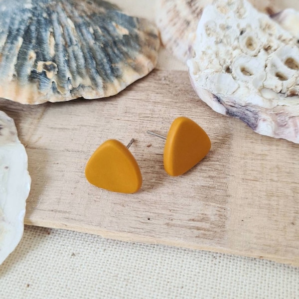 Ochre Triangle Studs | Yellow Stud Earrings | Polymer Clay Studs | Hypo-allergenic Studs | Summer Earrings | Gift for Her