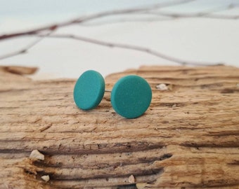 Viridian Green Disc Studs | Green-Blue Earrings | Contemporary Clay Studs| Statement Stud Earrings | Hypo-allergenic Studs | Gift for Her