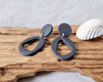 Small Organic Hoop Dangles in Pewter | Simple Statement Earrings | Polymer Clay Earrings | Small Batch Earrings | Gift For Her