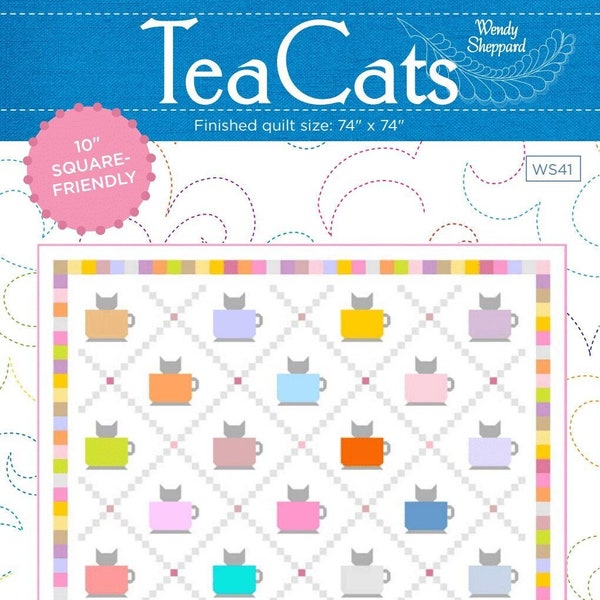 TEA CATS Kitty Throw Quilt Pattern PDF - Layer Cake or 10" Squares Friendly
