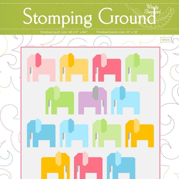 STOMPING GROUND Elephant Fat Quarter Pieced Quilt Pattern PDF