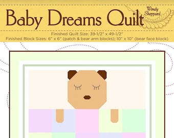 Baby Dreams Quilt Digital Pattern PDF Download with three animal face options - bear cub, puppy and kitten