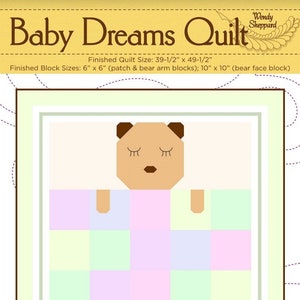Baby Dreams Quilt Digital Pattern PDF Download with three animal face options - bear cub, puppy and kitten