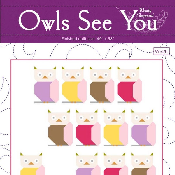 OWLS SEE YOU Pieced Throw Quilt Pattern pdf - no paper piecing