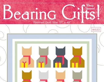 BEARING GIFTS Cat & Presents Fat Quarter Friendly Pieced Quilt Pattern PDF