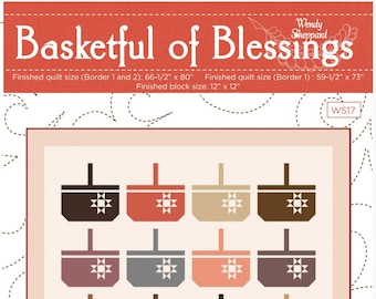 BASKETFUL OF BLESSINGS Quilt Pattern pdf, Basket and Star Quilt, Fat Quarter Friendly