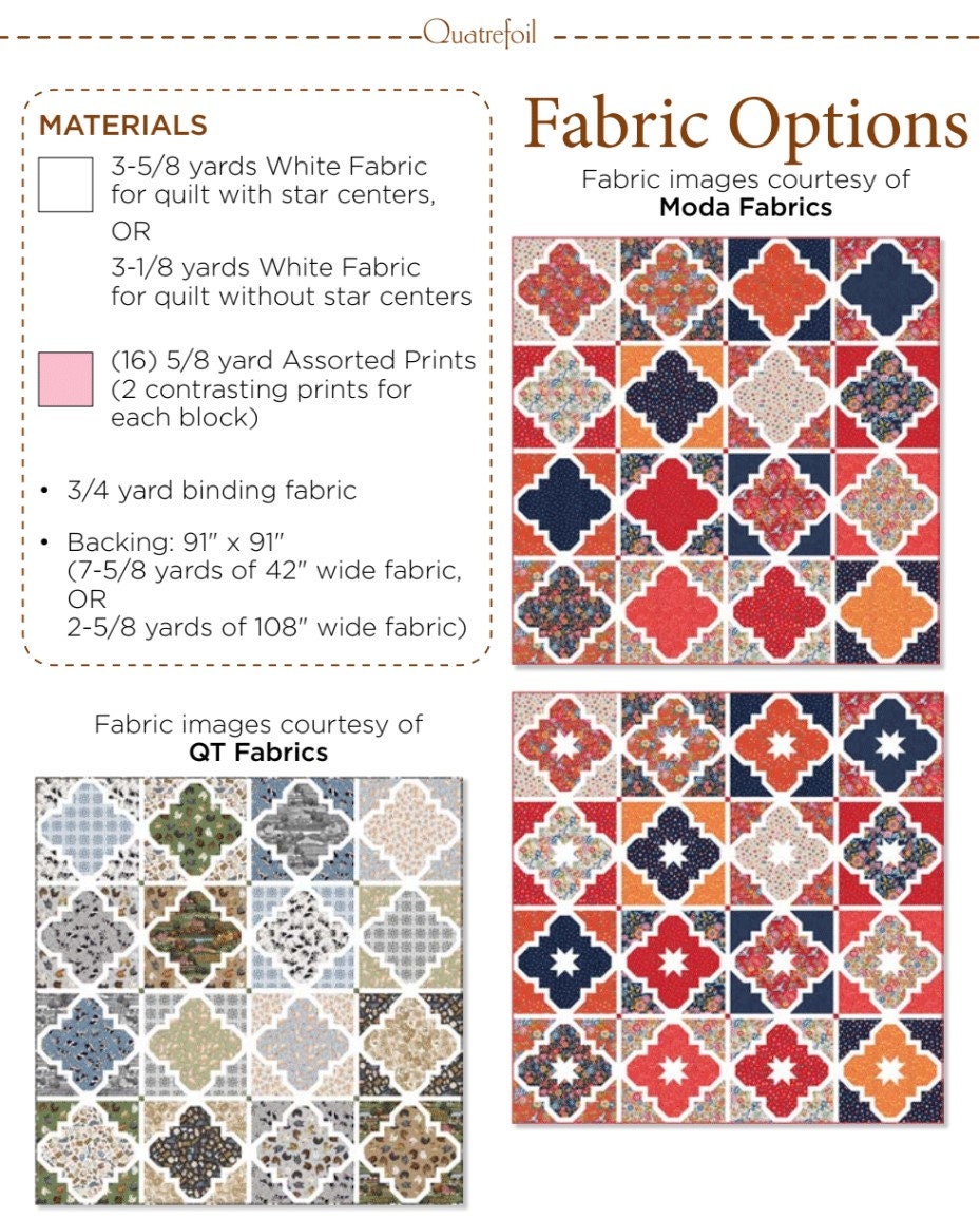Quatrefoil Pieced Quilt Pattern PDF Full Size Etsy