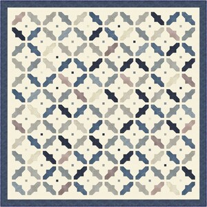 May include: A geometric pattern with a white background and blue, gray, and pink shapes. The pattern is made up of repeating squares and rectangles.
