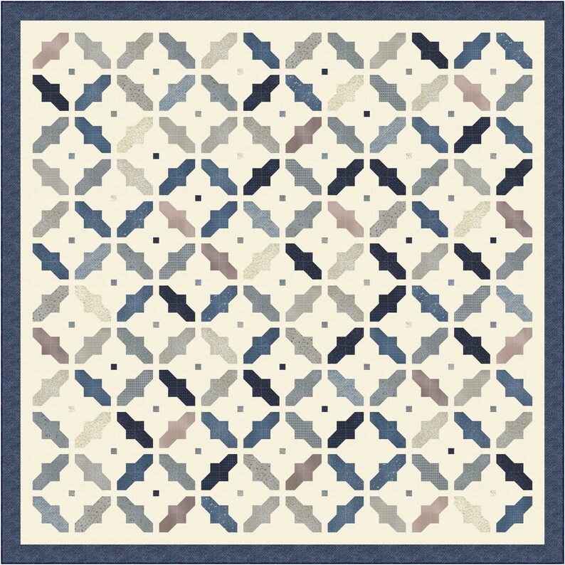 May include: A geometric pattern with a white background and blue, gray, and pink shapes. The pattern is made up of repeating squares and rectangles.